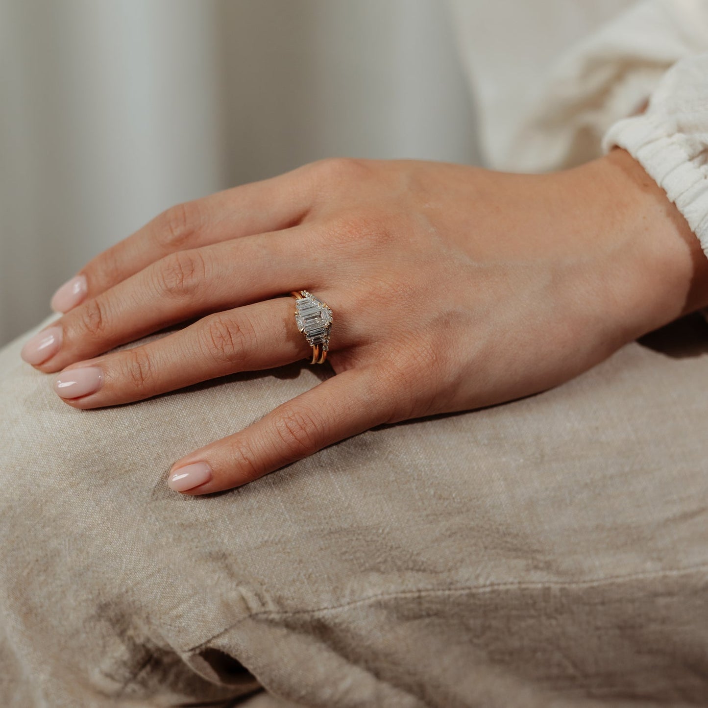 1.82 CT - 2.82 CT Emerald Cut Lab grown Diamond Five Stone Engagement Ring