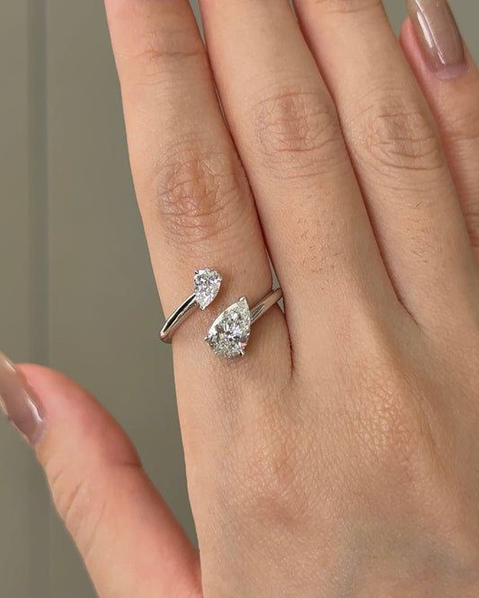 1.02 TCW Pear CVD Diamond Open Cuff Wedding Band