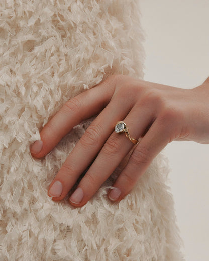 1.01 CT Emerald Cut Lab grown Diamond Sculptural Band Solitaire Engagement Ring