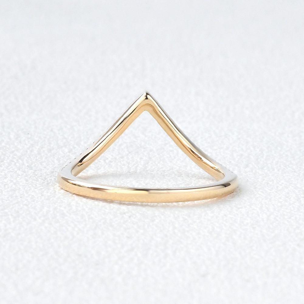 0.15 TCW Round Moissanite Chevron Pave Stacking Wedding Band