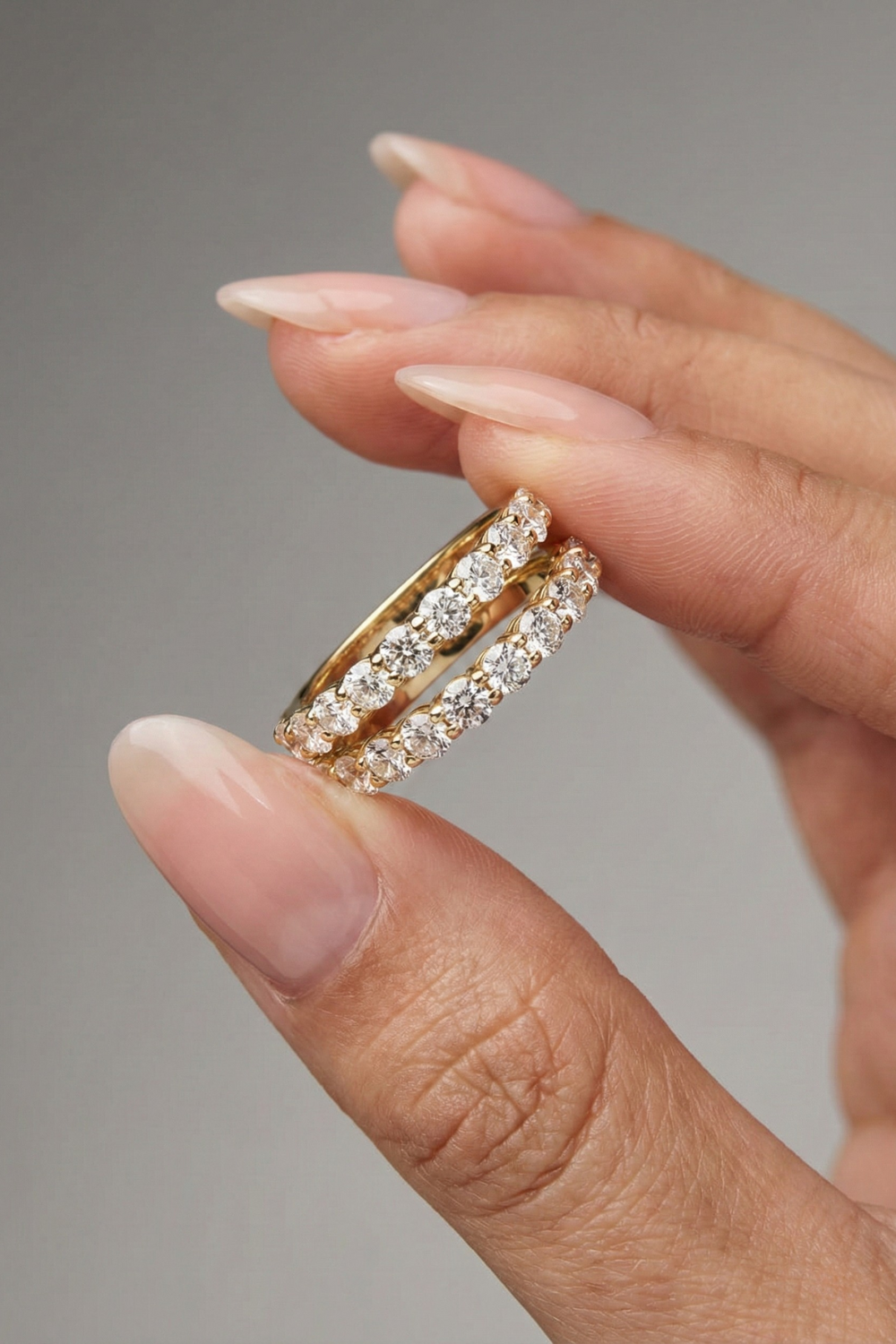 Round Moissanite Double Band Wedding Band