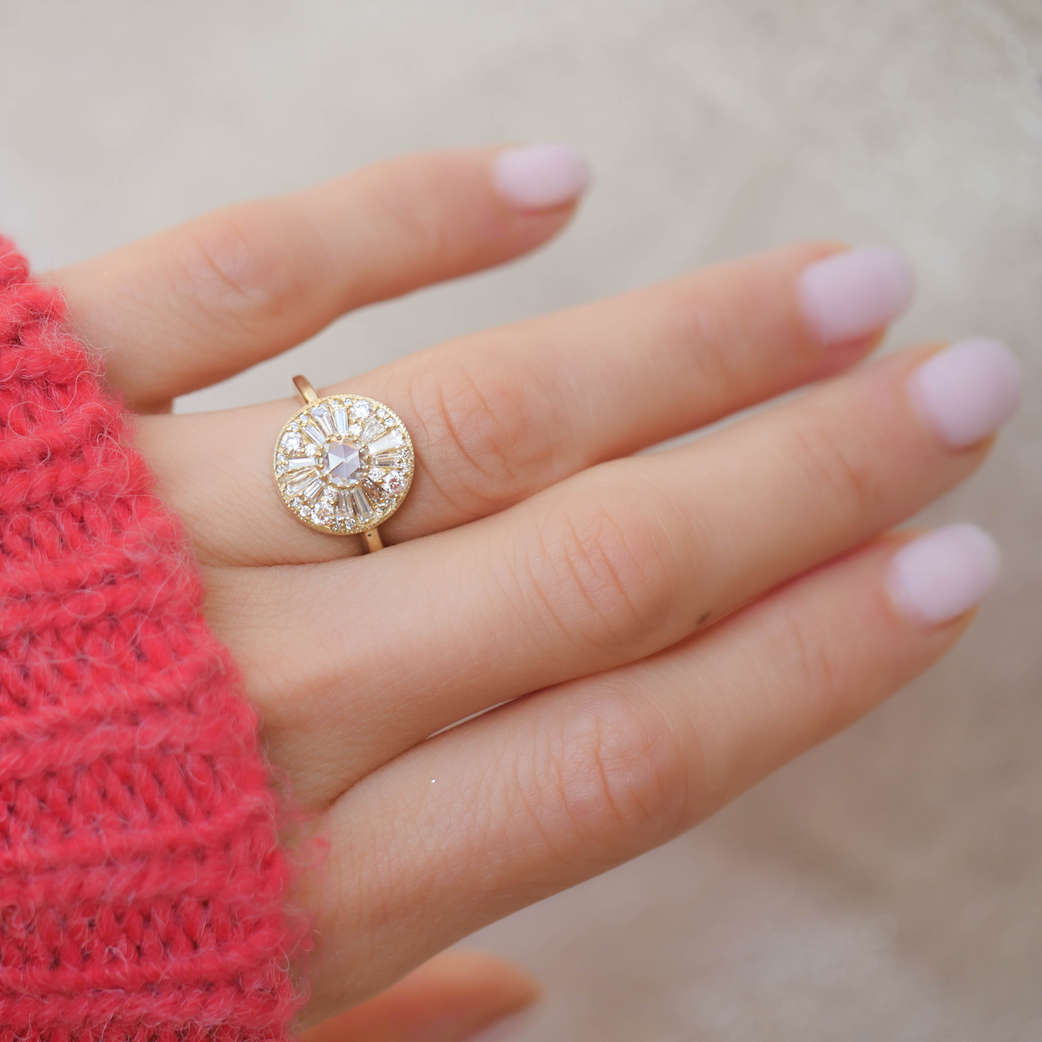 0.2 CT Round Cut Moissanite Round Shape Mosaic Engagement Ring