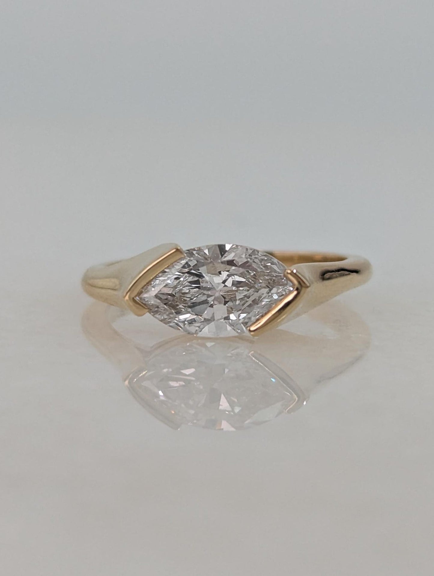 1.5 CT Marquise Cut Half Bezel Solitaire Moissanite Engagement Ring