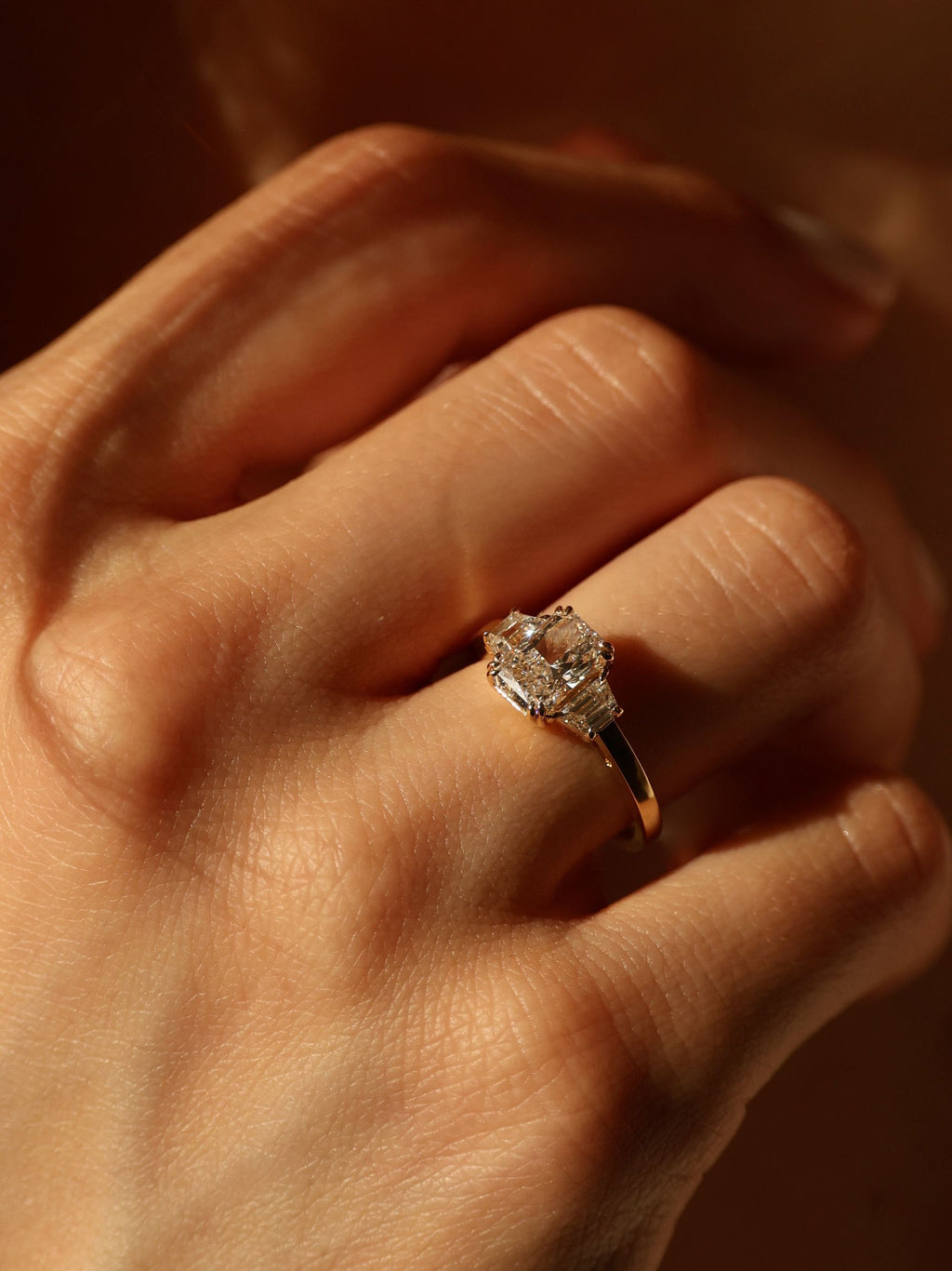 1.5 CT - 3.5 CT Radiant Cut Lab grown Diamond Three Stone Engagement Ring