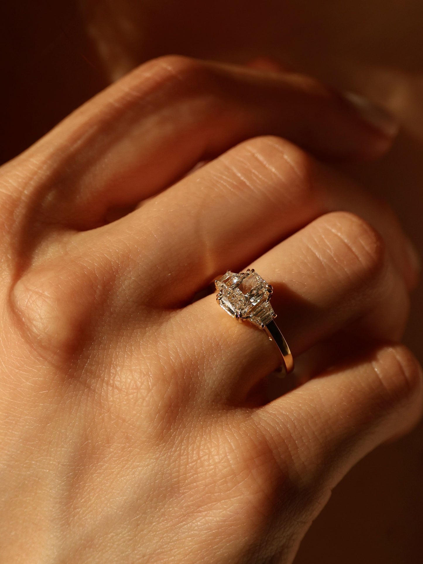 1.5 CT - 3.5 CT Radiant Cut Lab grown Diamond Three Stone Engagement Ring