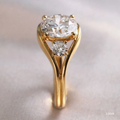 1.3 CT - 3 CT Round Cut Semi Bezel Three Stone Moissanite Engagement Ring