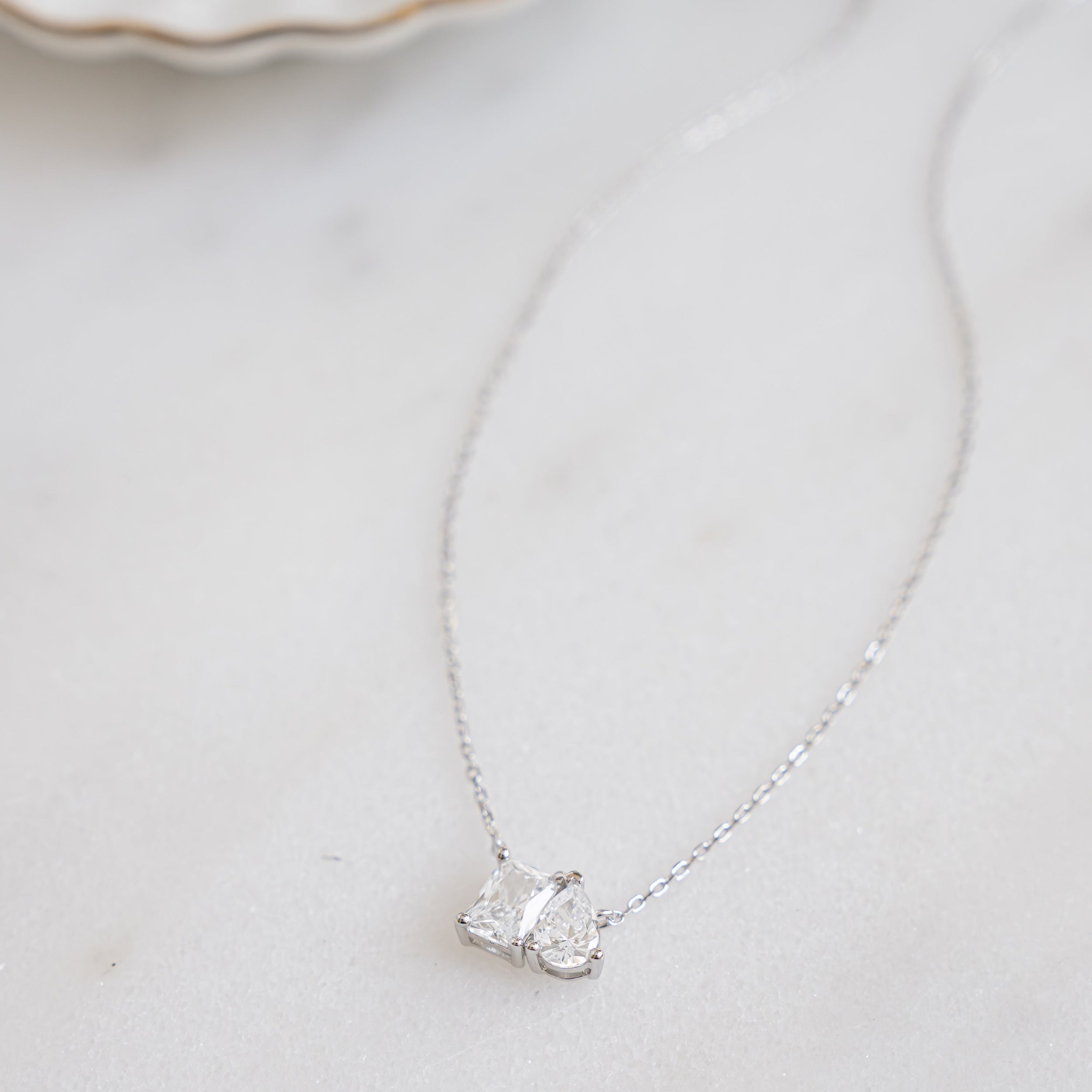 1.73 TCW Pear & Radiant Moissanite Diamond Toi et Moi Necklace
