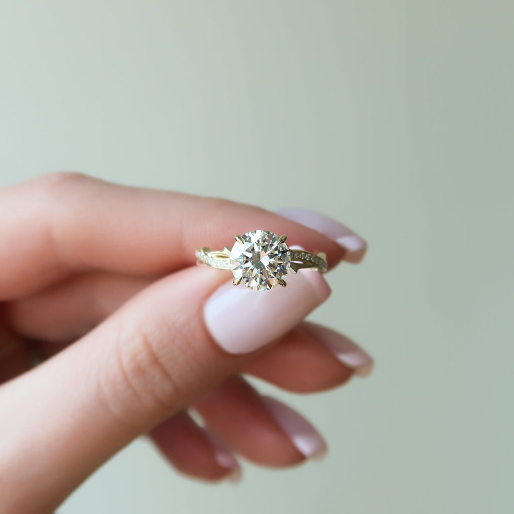 2 CT - 3 CT Round Cut Hidden Halo Twig Style Pave Moissanite Engagement Ring