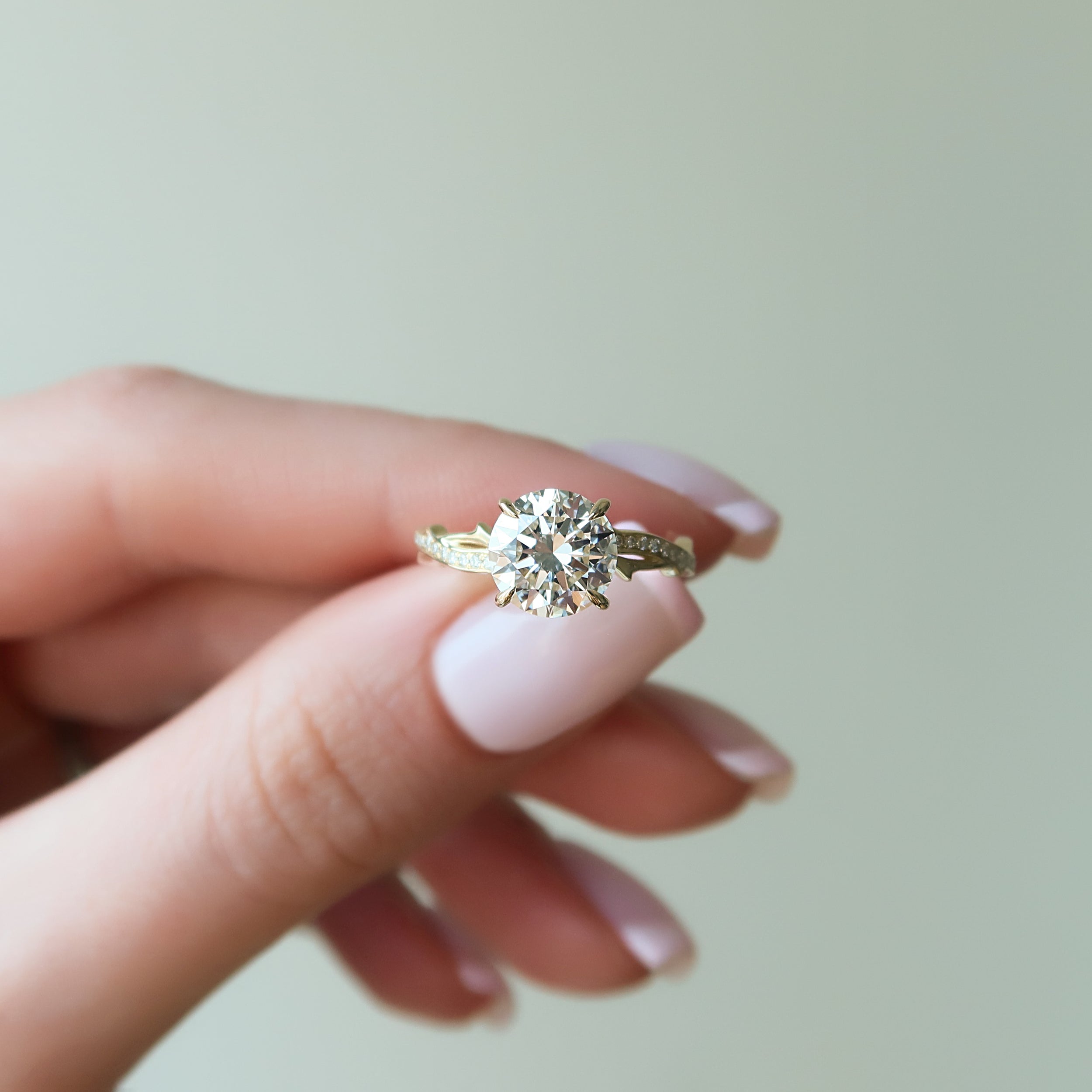 2 CT - 3 CT Round Cut Hidden Halo Twig Style Pave Moissanite Engagement Ring