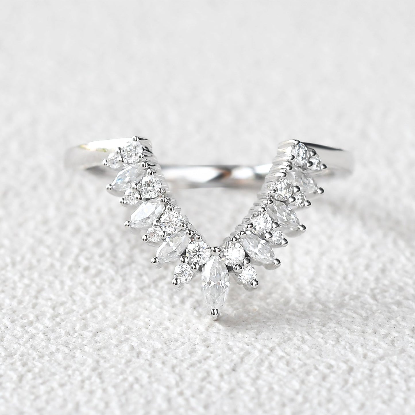 0.15 TCW Marquise & Round Moissanite Cluster Curved Wedding Band