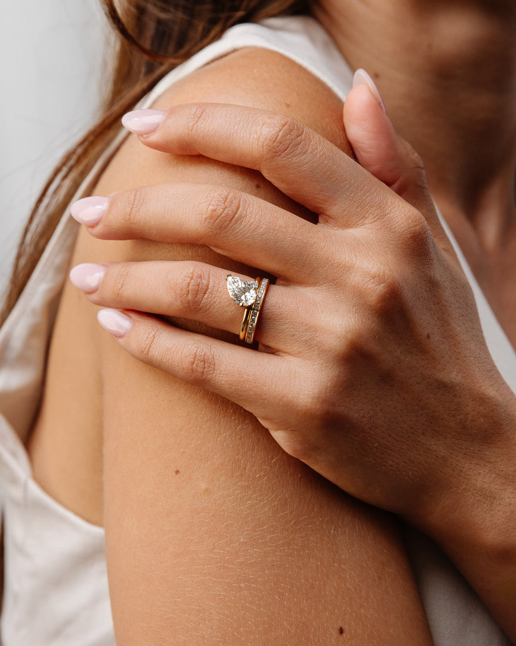 1.85 CT - 2.85 CT Pear Cut Lab grown Diamond Side Stones Engagement Ring