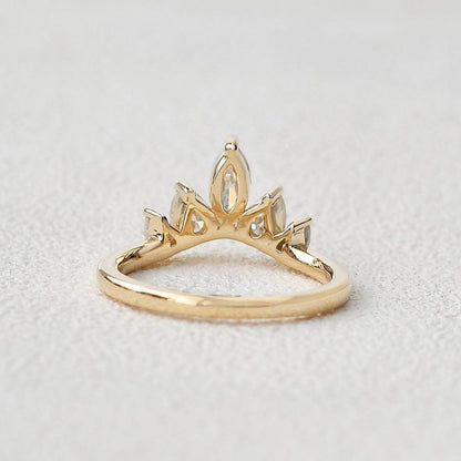 0.6 TCW Marquise Moissanite Curved Cluster Wedding Band