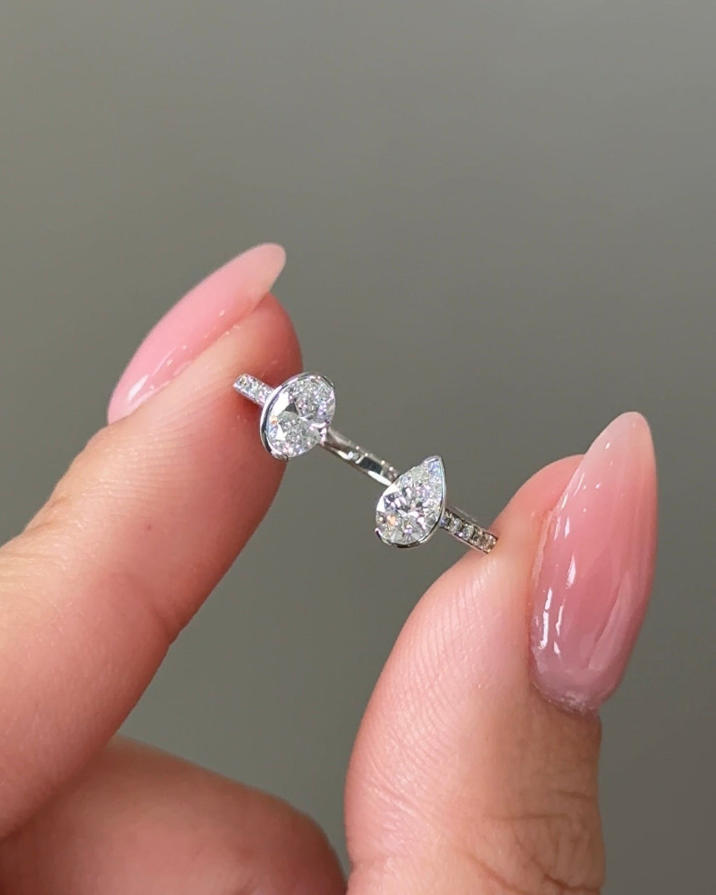 0.77 TCW Pear & Oval CVD Diamond Bezel with Open Cuff Wedding Band