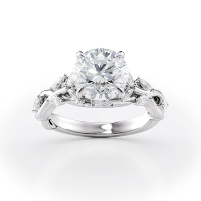 2 CT Round Cut Twisted Vine Moissanite Engagement Ring