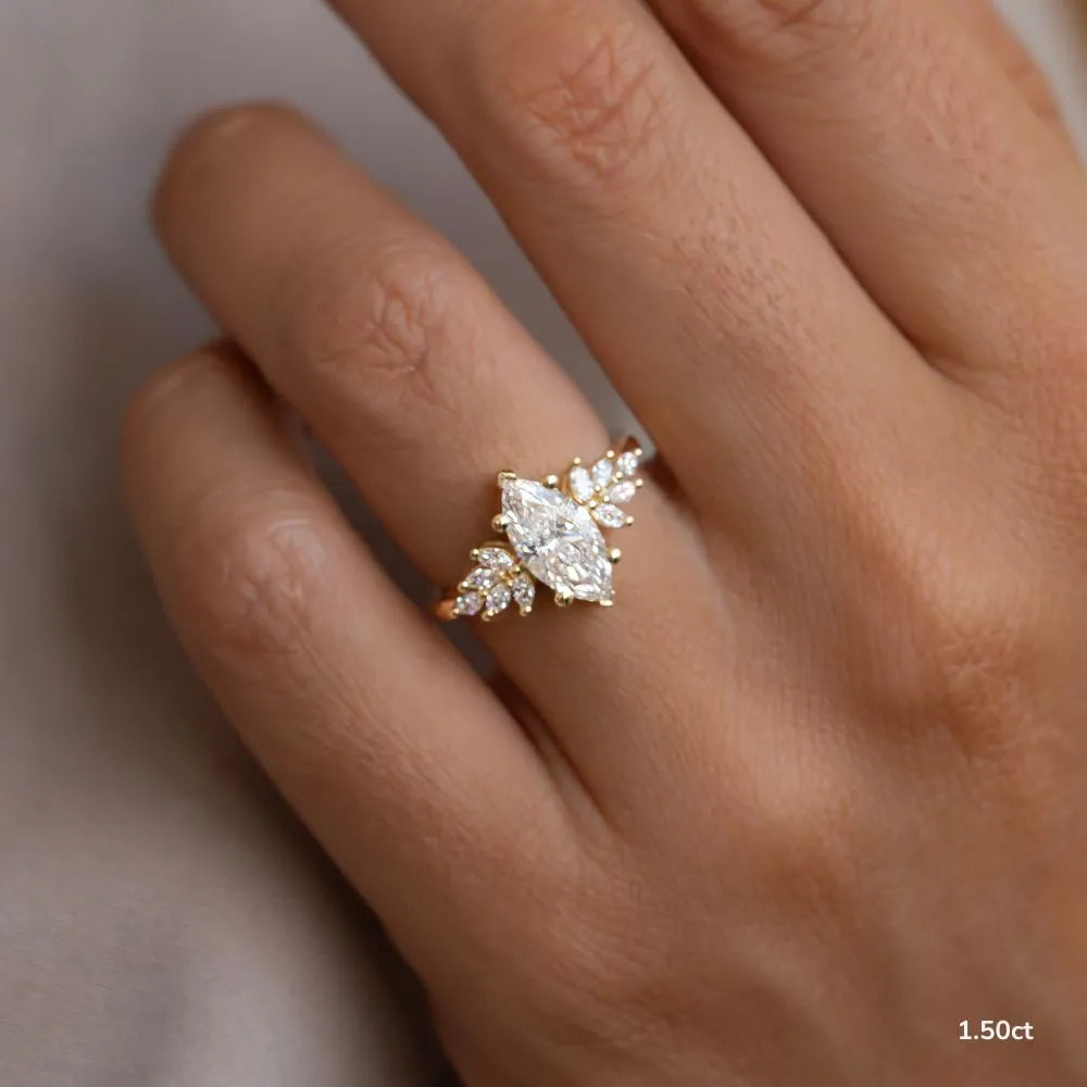 1.5 CT - 2.3 CT Marquise Cut Cluster Moissanite Engagement Ring
