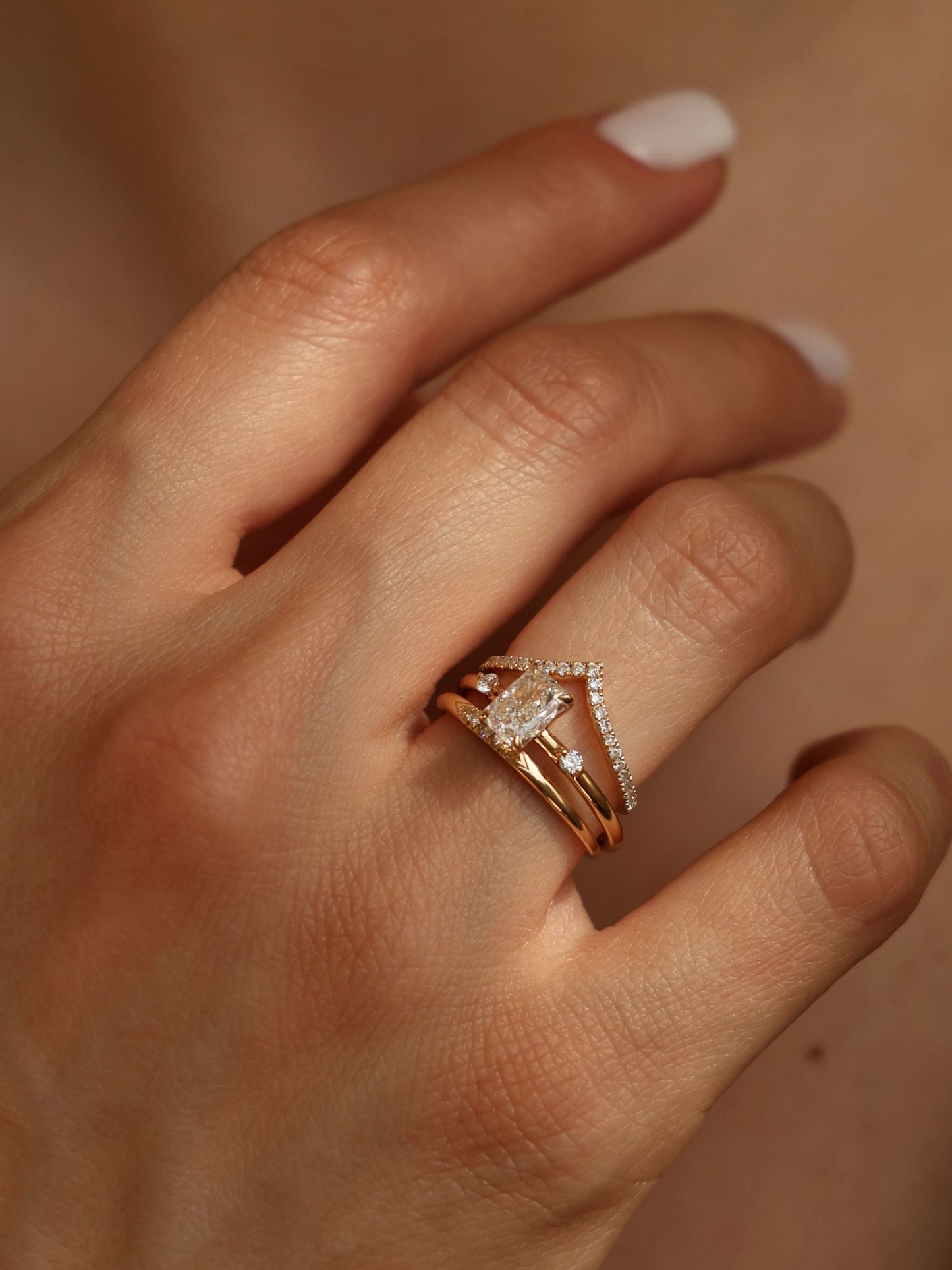 1 CT - 3 CT Radiant Cut Lab grown Diamond Side Stones Engagement Ring