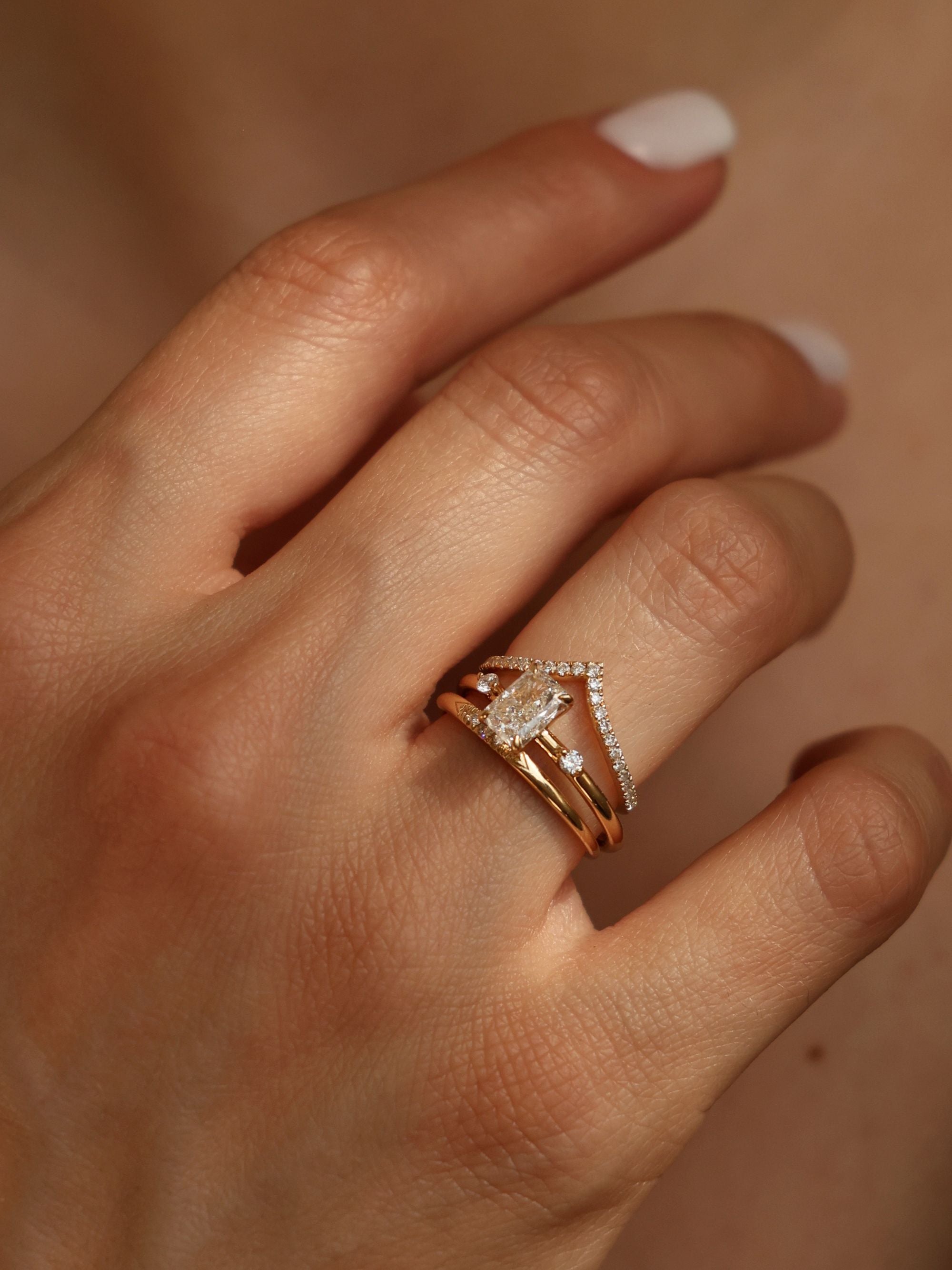 1 CT - 3 CT Radiant Cut Lab grown Diamond Side Stones Engagement Ring