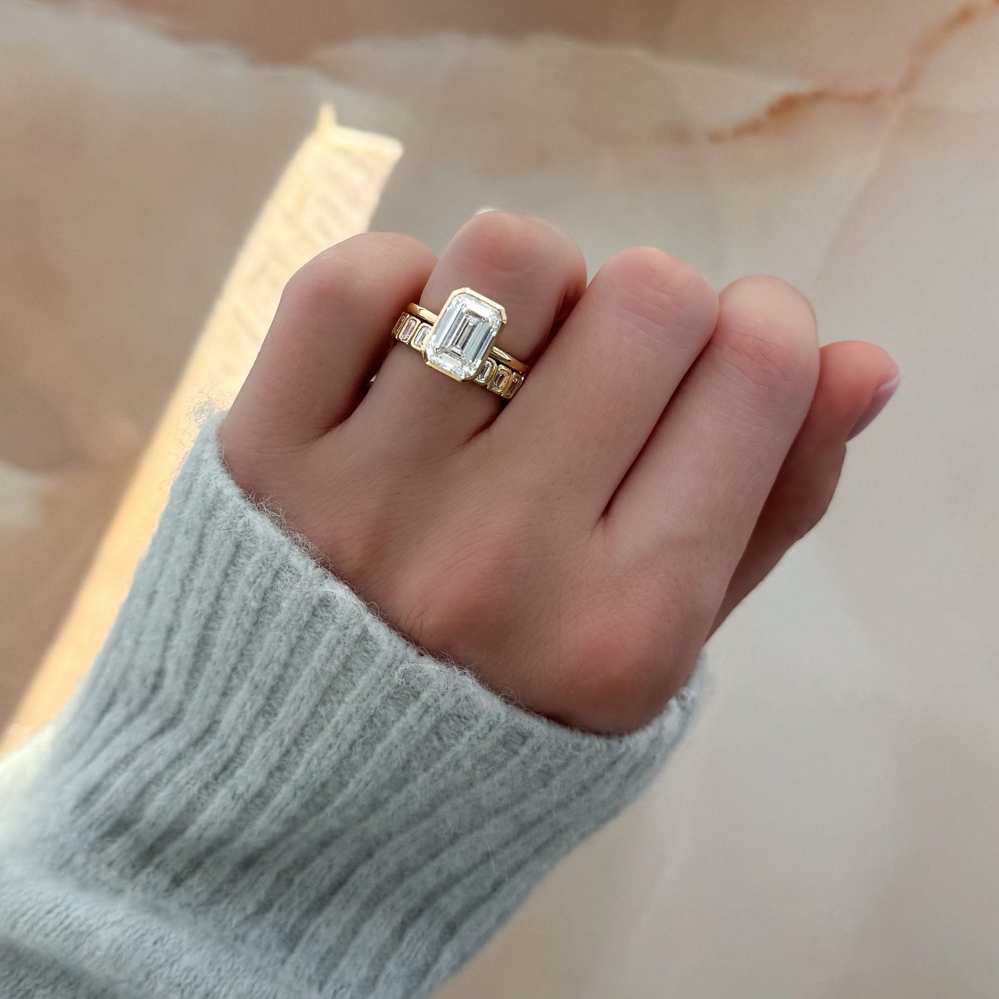 2 CT - 4 CT Emerald Cut Lab grown Diamond Solitaire Bezel Setting Engagement Ring