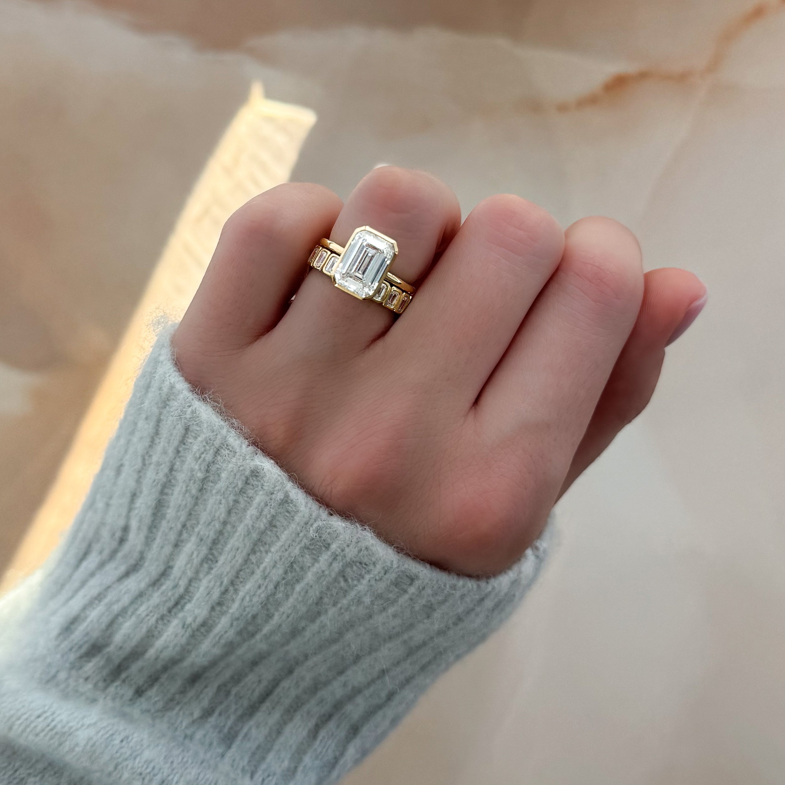 2 CT - 4 CT Emerald Cut Lab grown Diamond Solitaire Bezel Setting Engagement Ring