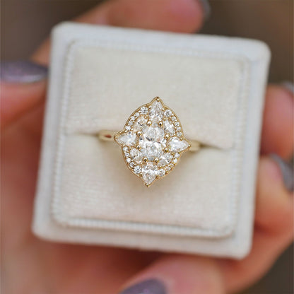 0.66 CT Oval Cut Moissanite Flora Mosaic Engagement Ring