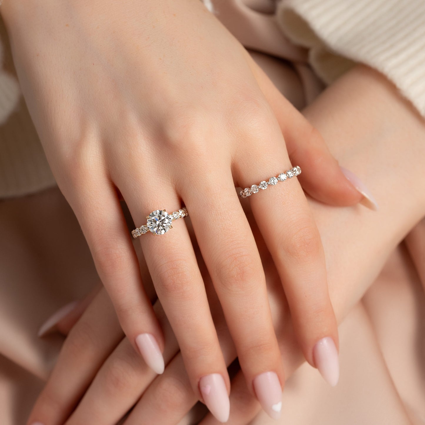 2 CT - 3 CT Round Cut Hidden Halo Pave Set Moissanite Engagement Ring