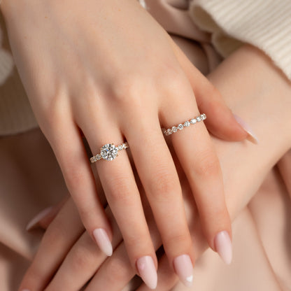 2 CT - 3 CT Round Cut Hidden Halo Pave Set Moissanite Engagement Ring