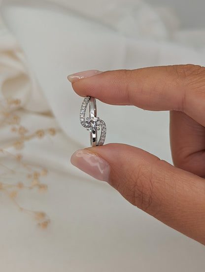 0.6 CT Round Cut Pave Unique Style Moissanite Engagement Ring