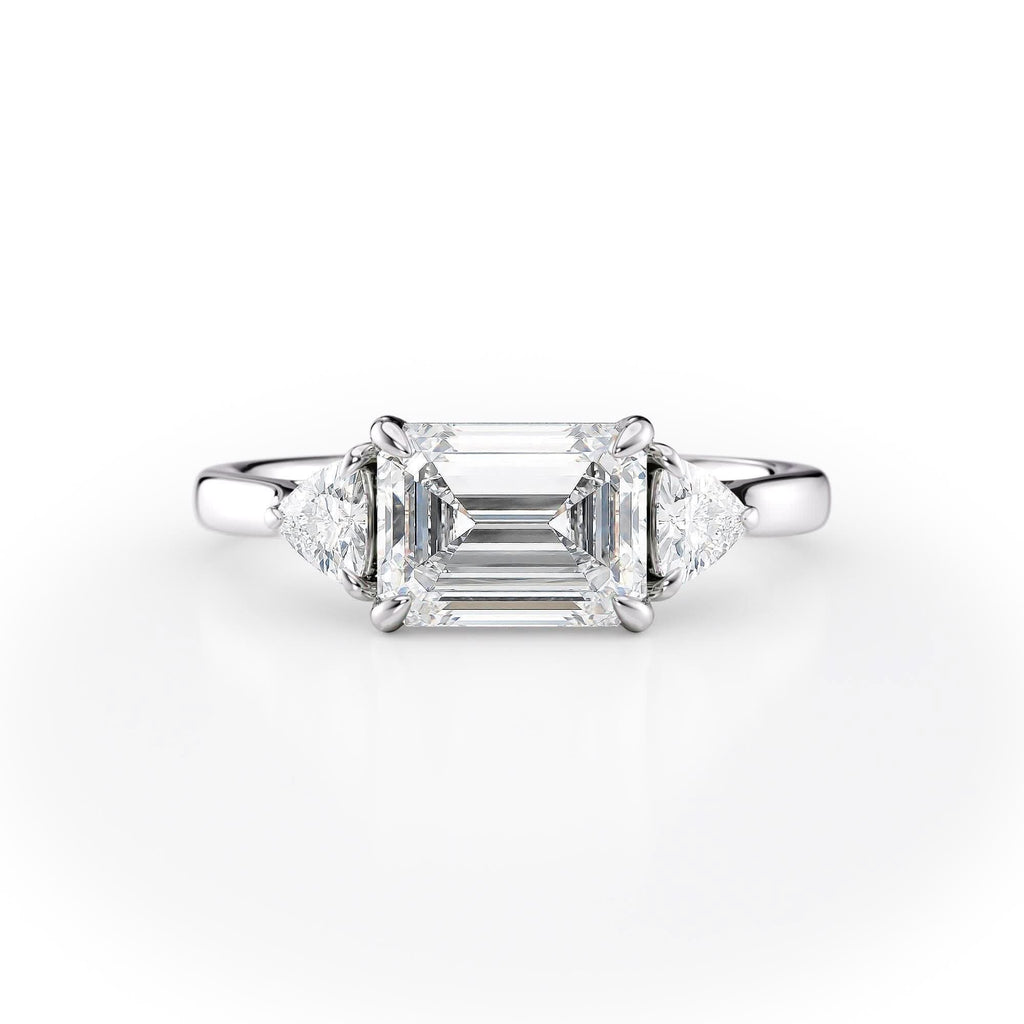 1.5 CT Emerald Cut Three Stone Moissanite Engagement Ring