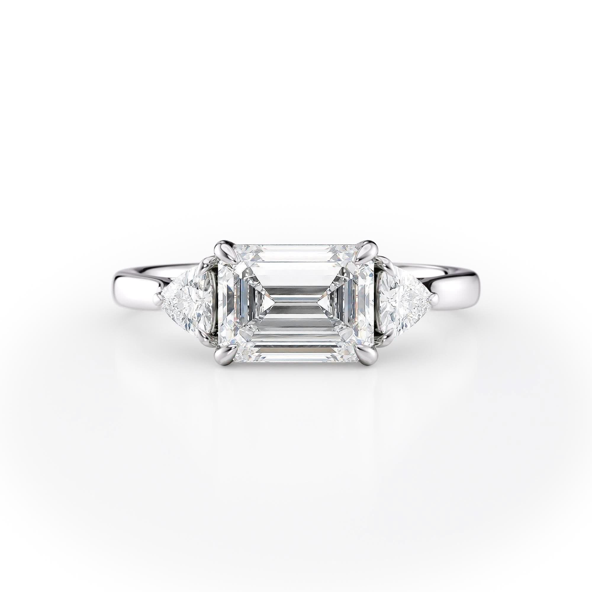 1.5 CT Emerald Cut Three Stone Moissanite Engagement Ring