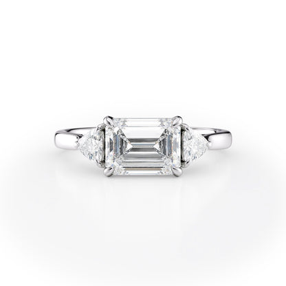 1.5 CT Emerald Cut Three Stone Moissanite Engagement Ring