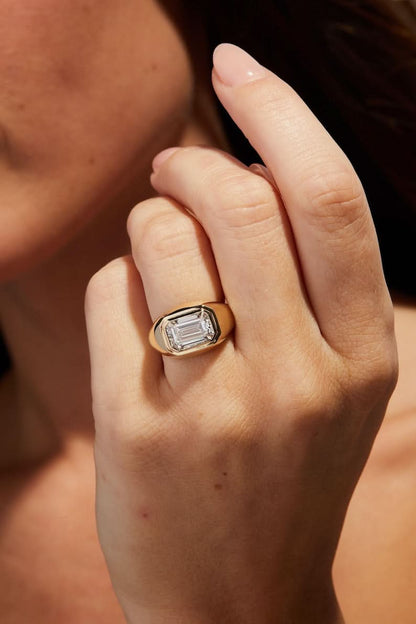 3 CT Emerald Cut Flush Set Moissanite Engagement Ring