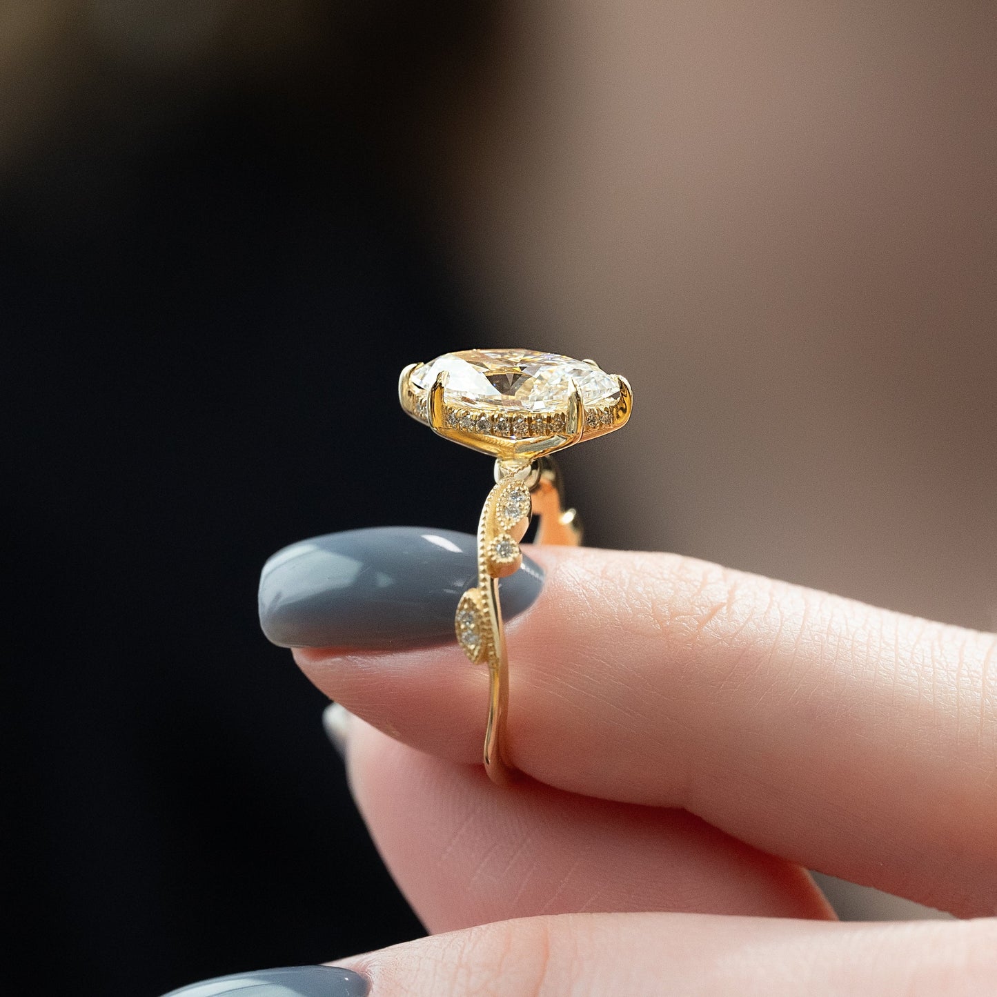 2 CT - 2.5 CT Marquise Cut Hidden Halo Milgrain Moissanite Engagement Ring