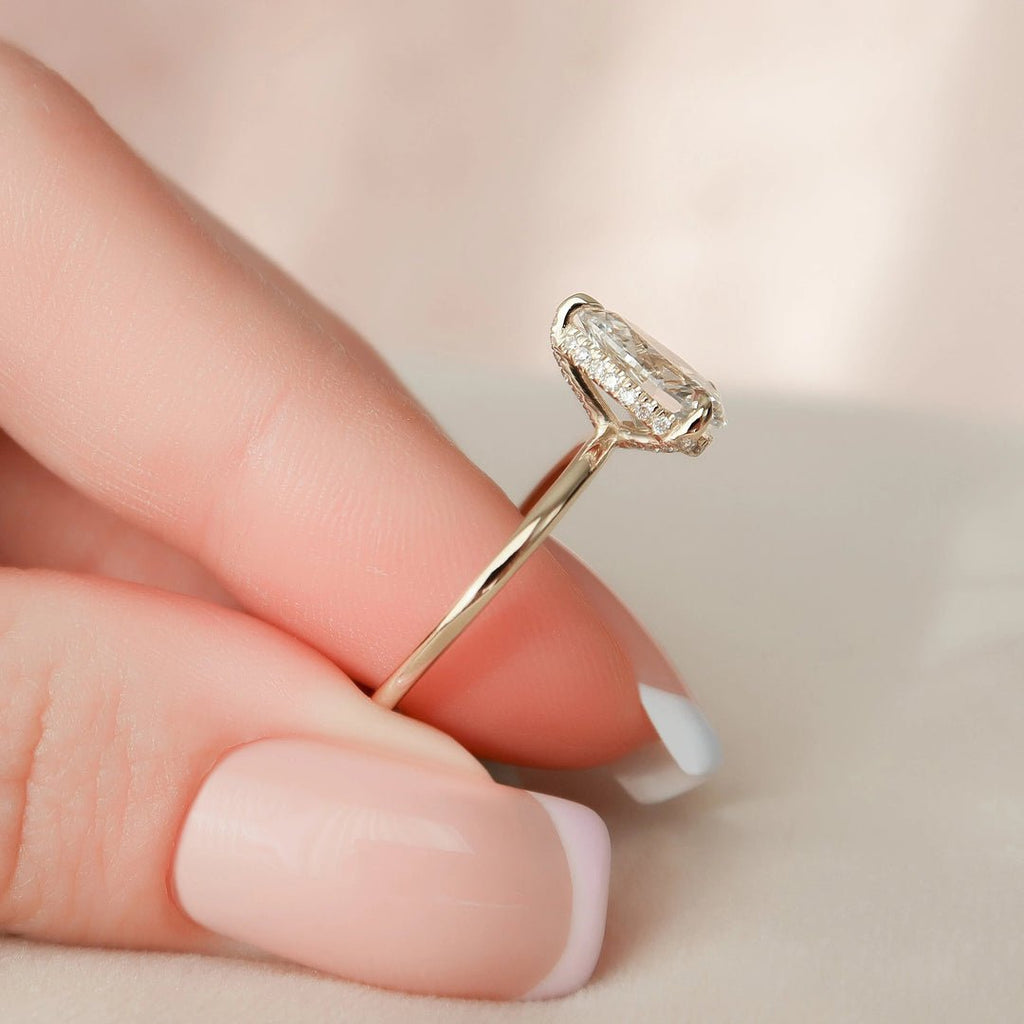 1.5 CT Pear Cut Hidden Halo Moissanite Solitaire Bridal Set
