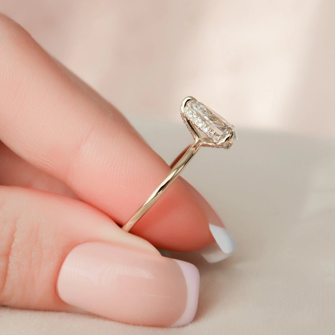 1.5 CT Pear Cut Hidden Halo Moissanite Solitaire Bridal Set