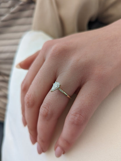 0.77 CT Pear Cut Pave Moissanite Engagement Ring