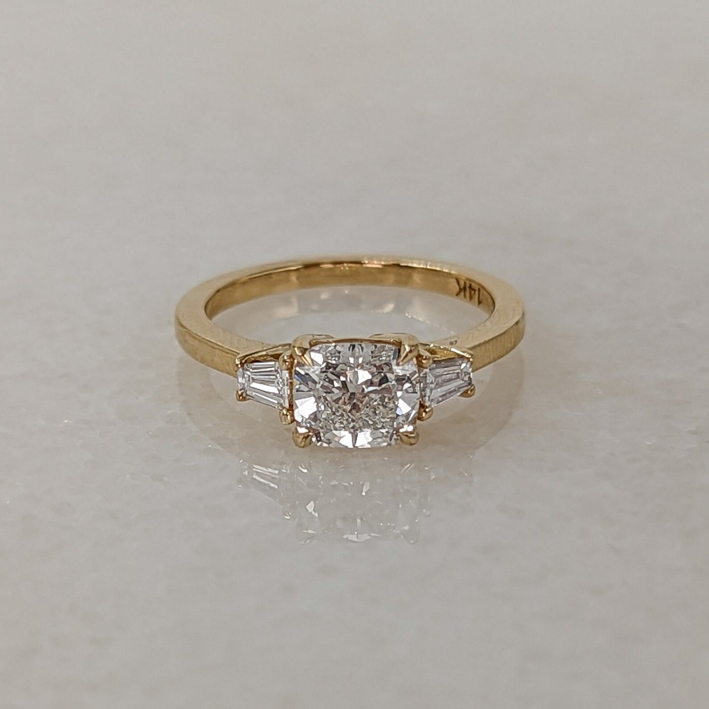 1 CT Elongated Cushion Cut Three Stone Moissanite Engagement Ring