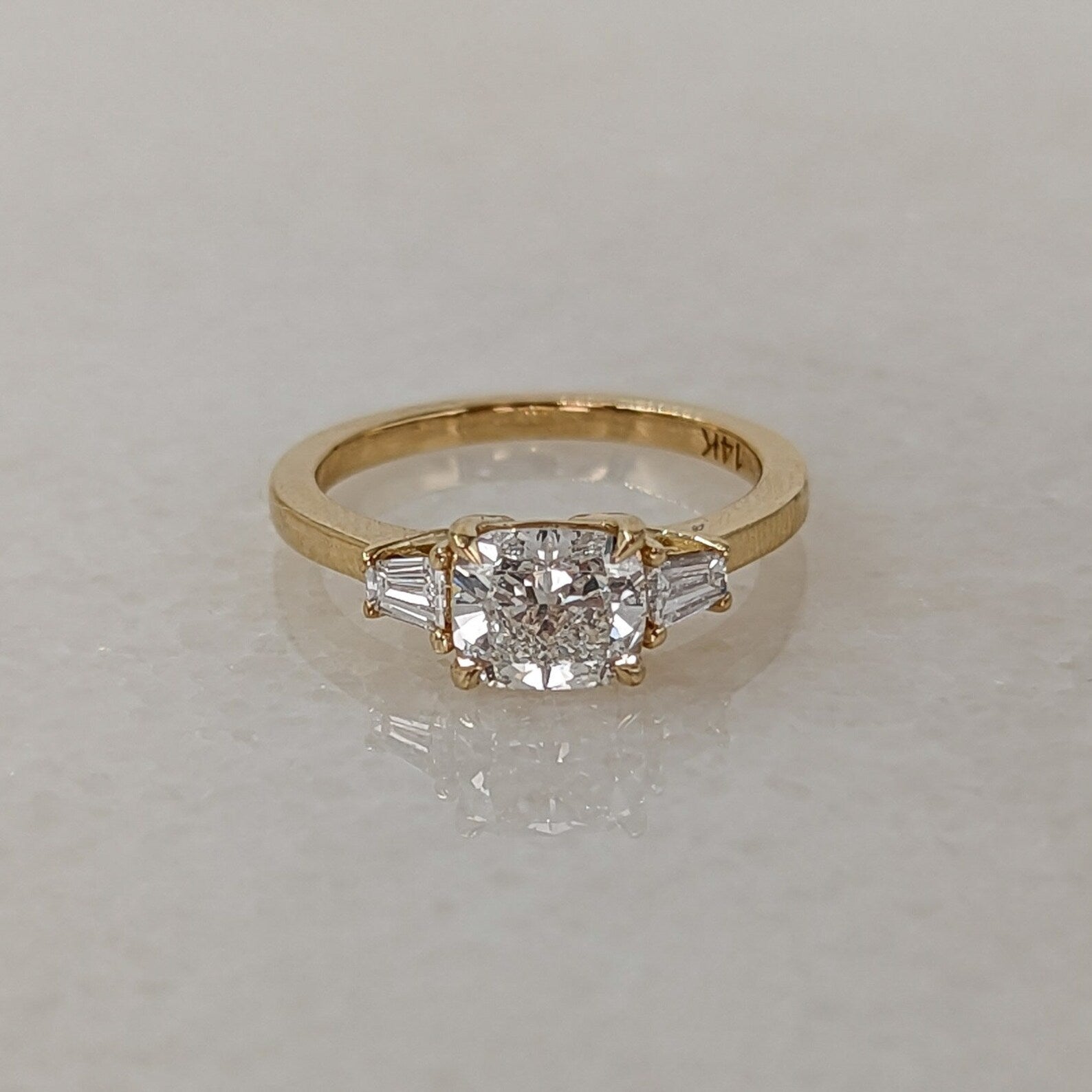 1 CT Elongated Cushion Cut Three Stone Moissanite Engagement Ring