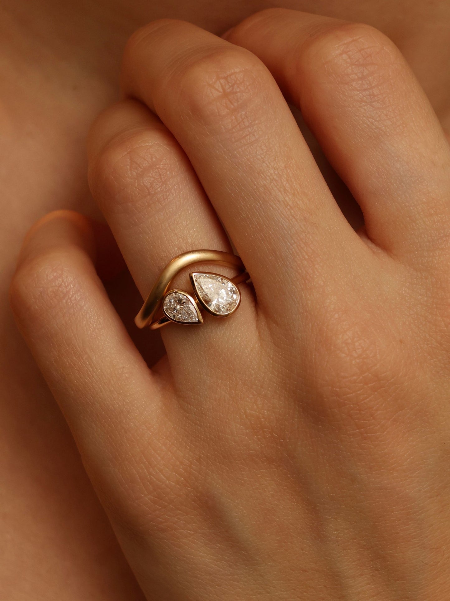 1.5 TCW Pear Cut Lab grown Diamond Two Stone & Bezel Engagement Ring