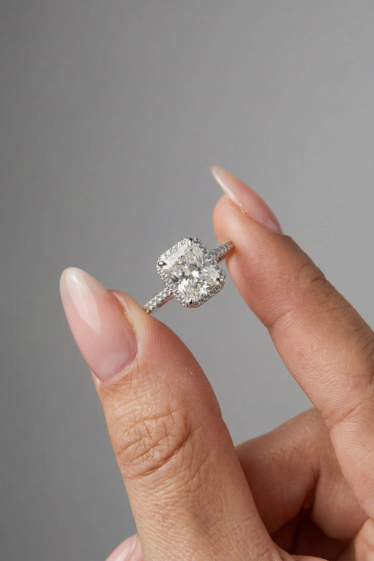 Radiant Cut Halo & Pave Moissanite Engagement Ring