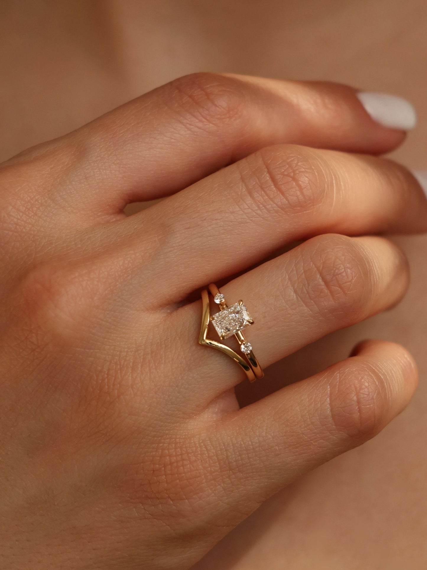 1 CT - 3 CT Radiant Cut Lab grown Diamond Side Stones Engagement Ring