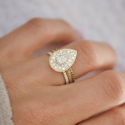 0.57 CT Pear Cut Moissanite Pear Shape Mosaic Engagement Ring