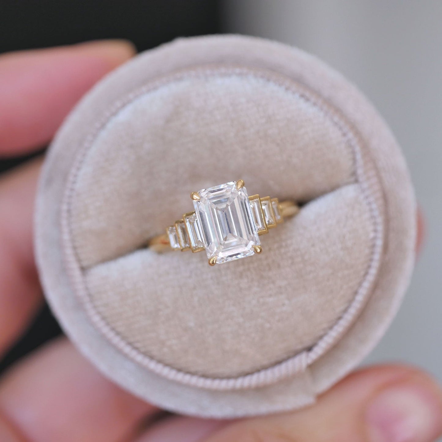2.7 CT Emerald Cut Moissanite Cluster Engagement Ring