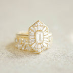 0.56 CT Emerald Cut Moissanite Hexagon Shape Mosaic Engagement Ring