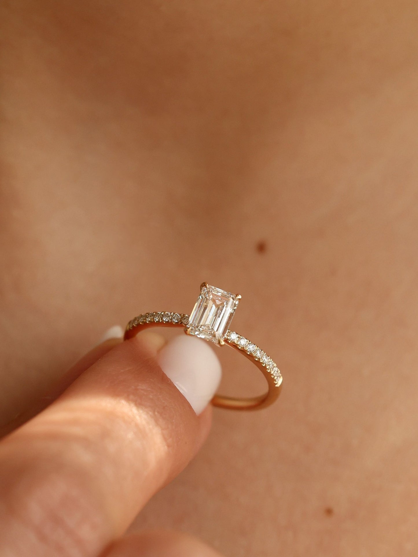 0.9 CT - 2.9 CT Emerald Cut Lab grown Diamond Pave Engagement Ring