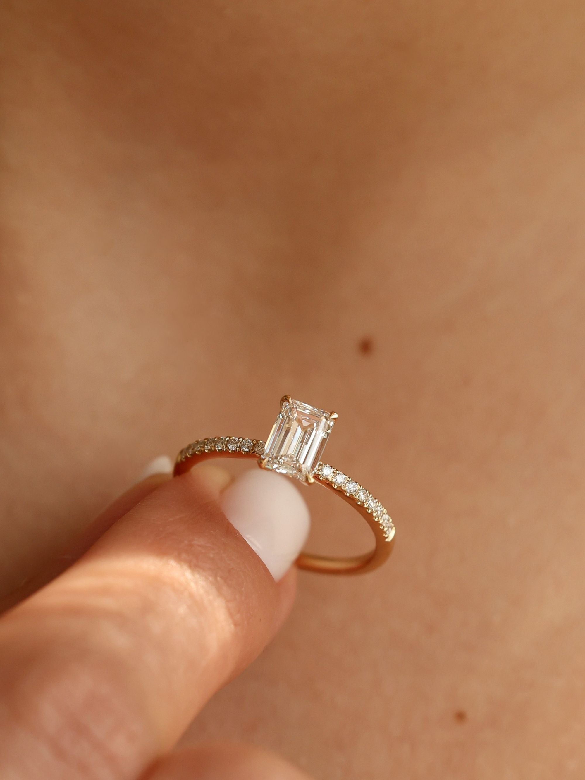 0.9 CT - 2.9 CT Emerald Cut Lab grown Diamond Pave Engagement Ring