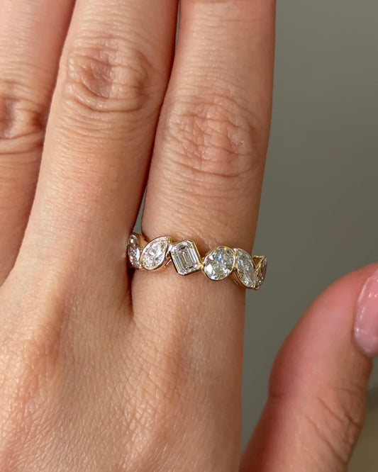 2.21 TCW Mix Fancy CVD Diamond Half Eternity Bezel Wedding Band