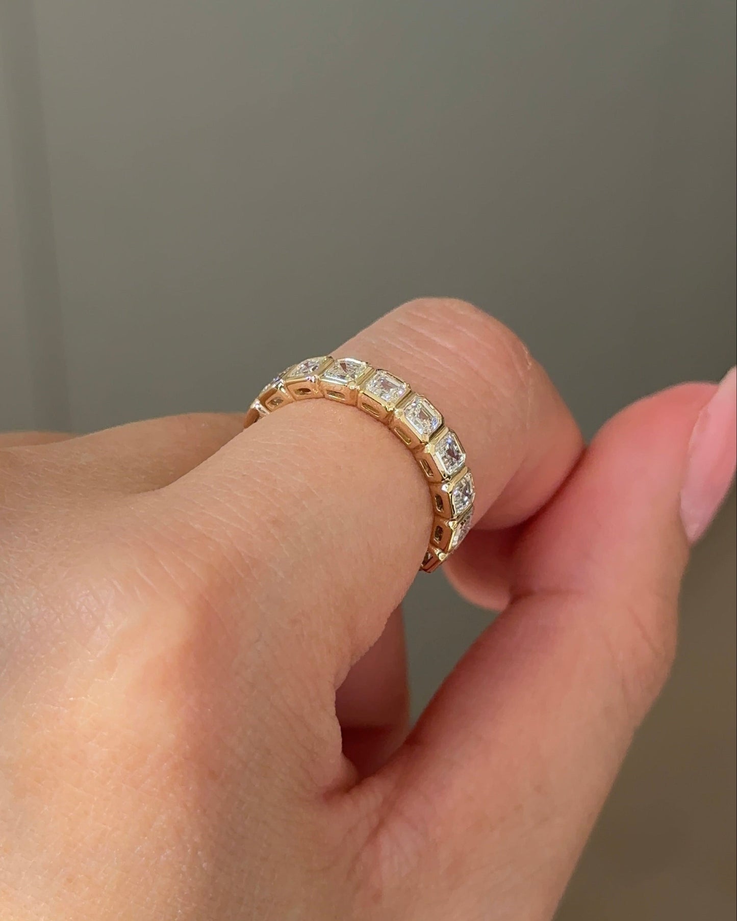 2.09 TCW Asscher CVD Diamond Half Eternity with Bezel Wedding Band