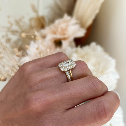 0.74 CT Oval Cut Moissanite Emerald Shape Mosaic Engagement Ring