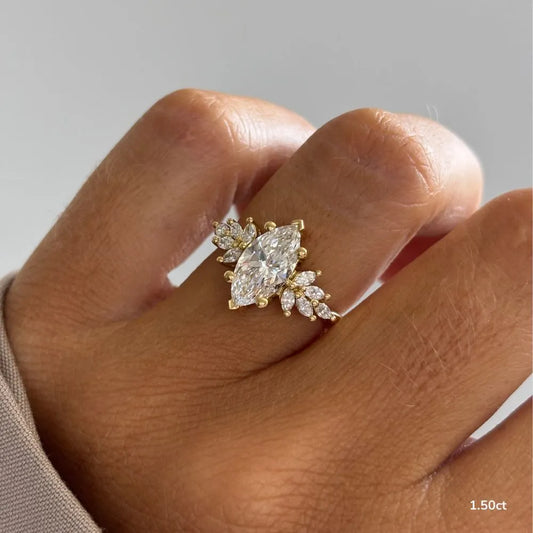 1.5 CT - 2.3 CT Marquise Cut Cluster Moissanite Engagement Ring