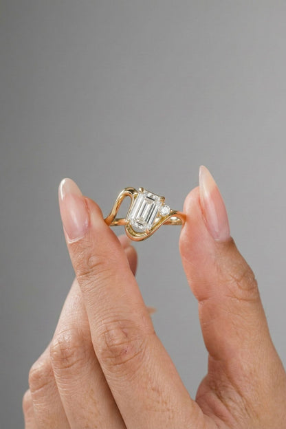 1.92 CT - 2.92 CT Emerald Cut Lab grown Diamond Side Stone Unique Engagement Ring